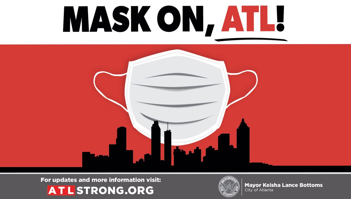 CityofAtlanta's tweet photo. Don’t forget your mask if you have to leave the house today! It’s a small act that goes a long way to fight #COVID19 and keep your neighbors safe. #ATLStrong https://t.co/5dowGZXcZj