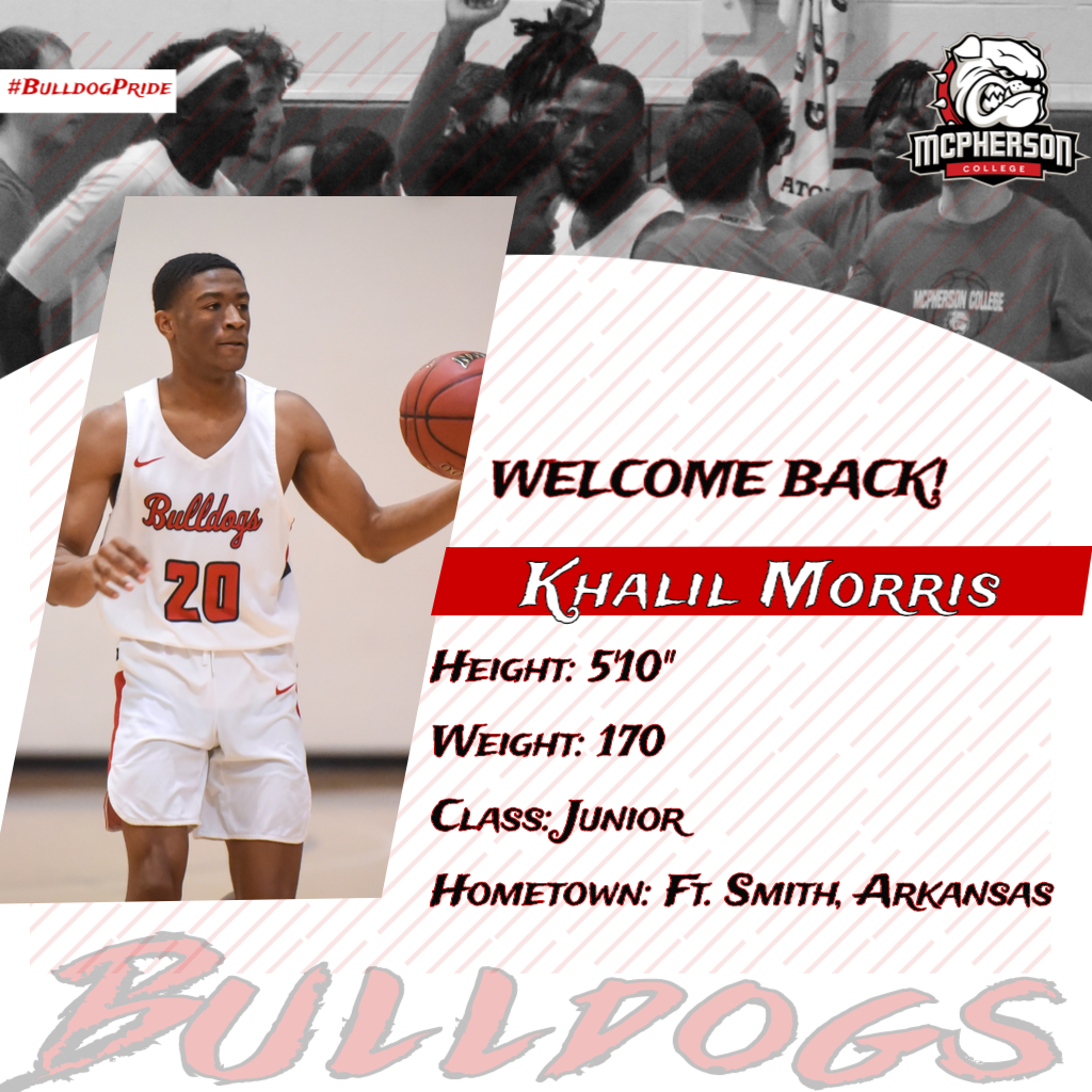 Khalil Morris is a returning guard heading into  his Junior year at McPherson. 
Can't wait to get back on the court! #BulldogPride