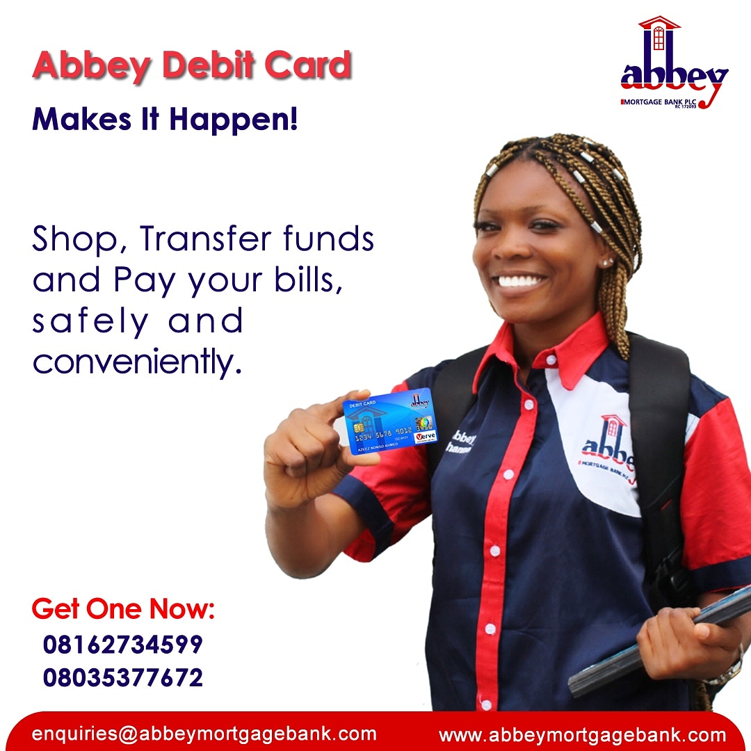 AbbeyBankplc's tweet photo. Experience convenience while shopping, paying bills and transferring funds with Abbey Debit Card. 

Apply to get one now! 

#EasyPayment #AbbeyCard #GetOneNow #MakeItHappen #StaySafe https://t.co/mVjIPPr4K8