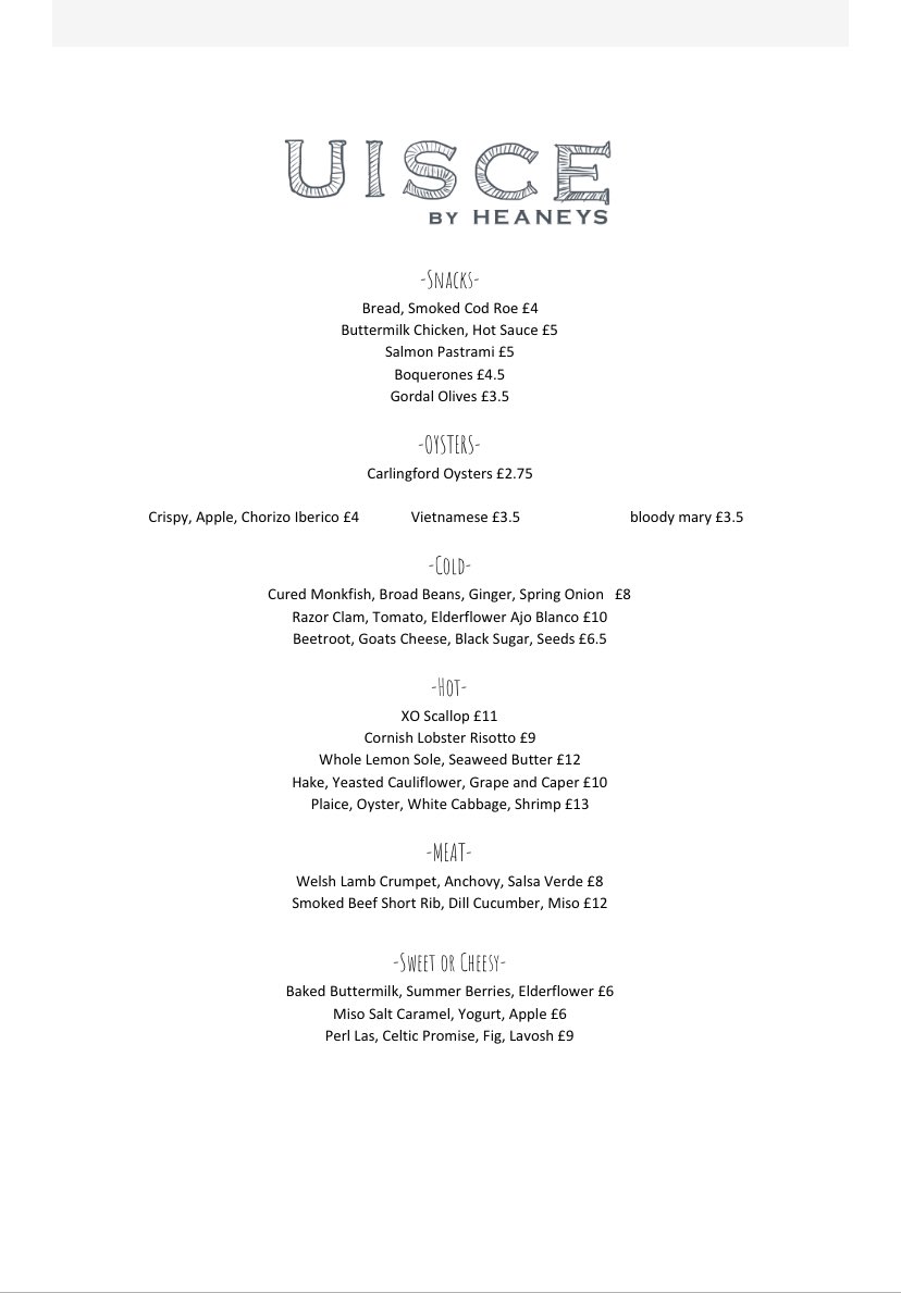 Uiscebyheaneys's tweet photo. @heaney16 has decided to change things up a bit with our offering here at uisce.. here is this weeks menu and a look at how the future will look😊🦪🦞🍺 🐟 🍷 🍸 🍹 #oysterbar #seafood #shellfish #uisce #heaneys #cardiff #wales #pontcanna https://t.co/Hg0NBw9ait