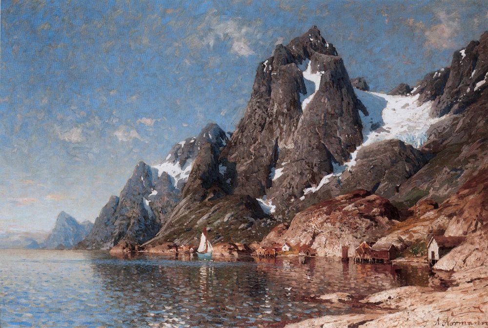 fineartnow's tweet photo. Eilert Adelsteen Normann (1848 – 1918) was a Norwegian painter who worked in Berlin. He was a noted painter of landscapes of Norway. His fjord paintings are credited with making the Norwegian fjords a more popular tourist destination #art https://t.co/SGvfvoDKTz