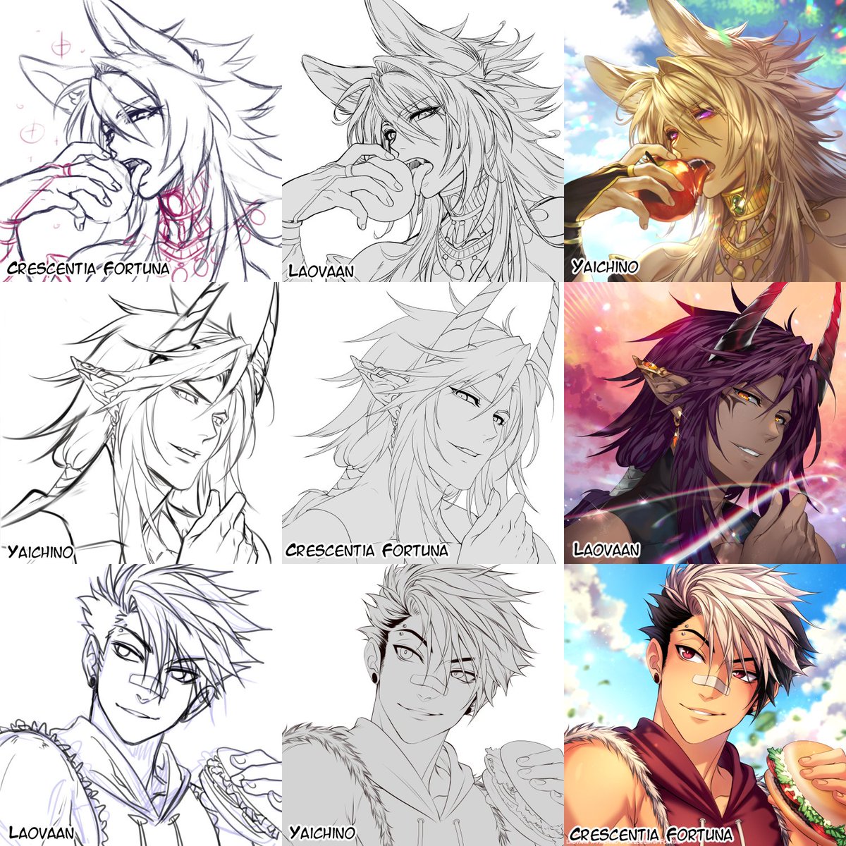 Here you can see who did what in the collab :D
Check out @Crescentia4tuna and @yaichino work as well, so you can see the endresults in full size x)