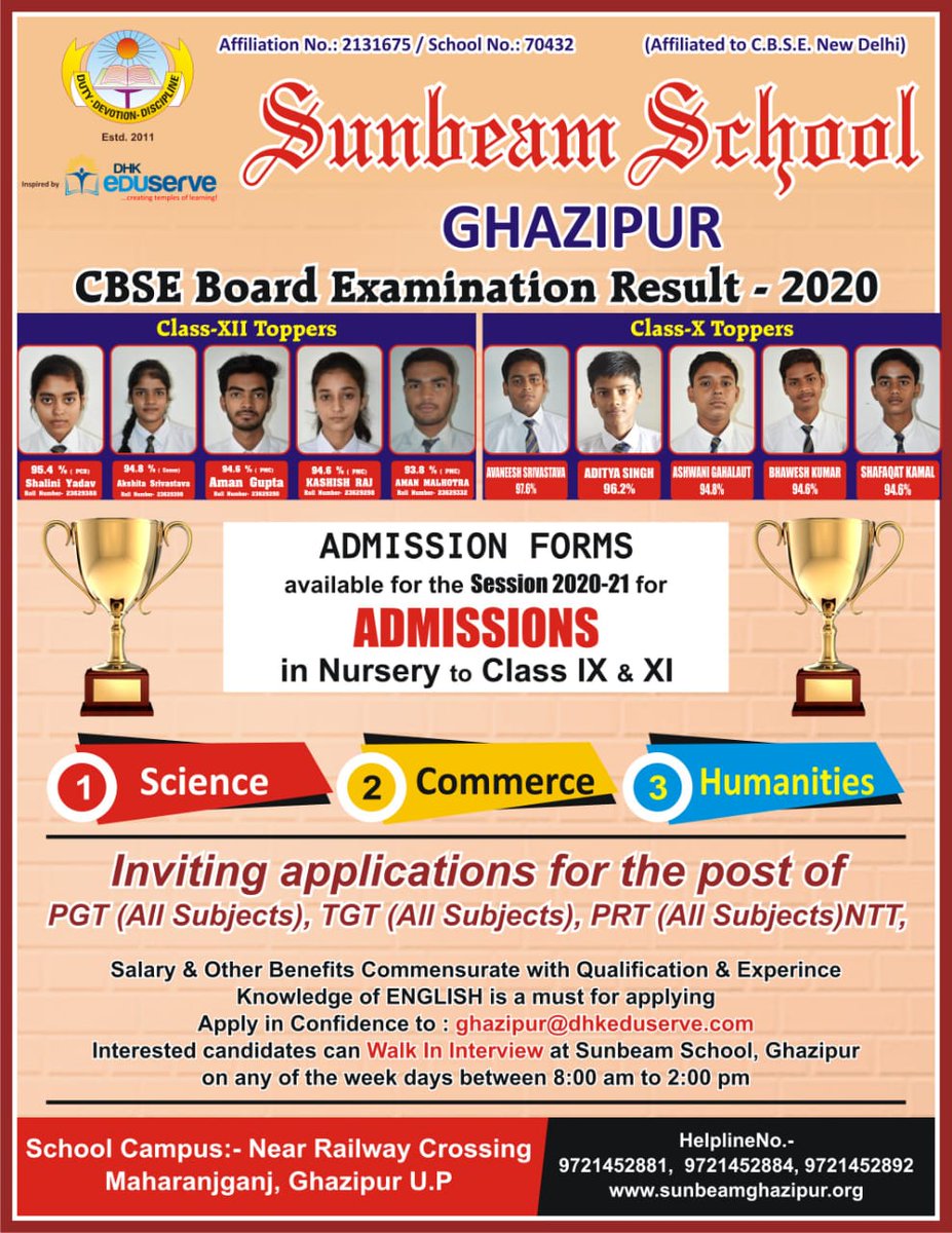 GhazipurSchool's tweet photo. Grab the opportunity to study in the no. 1 co-ed school of the city. Now admissions are open for classes Nursery to Class IX and XI. We have continuously been imparting quality education and producing several toppers each year, winning several trophies in sports too. https://t.co/96YxPpibdn