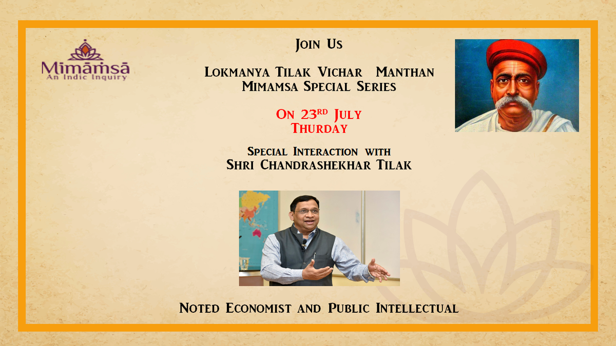 MimamsaI's tweet photo. In the first edition of Lokmanya Tilak Vichar Manthan Series @ranadeakshay, co-founder of Mimamsa, speaks exclusively with Shri Chandrashekhar Tilak on 23rd July in unraveling various aspects of Lokmanya Tilak as Leader, as Scholar and as a Nationalist
Stay Tuned for updates. https://t.co/O4YSn5MynE