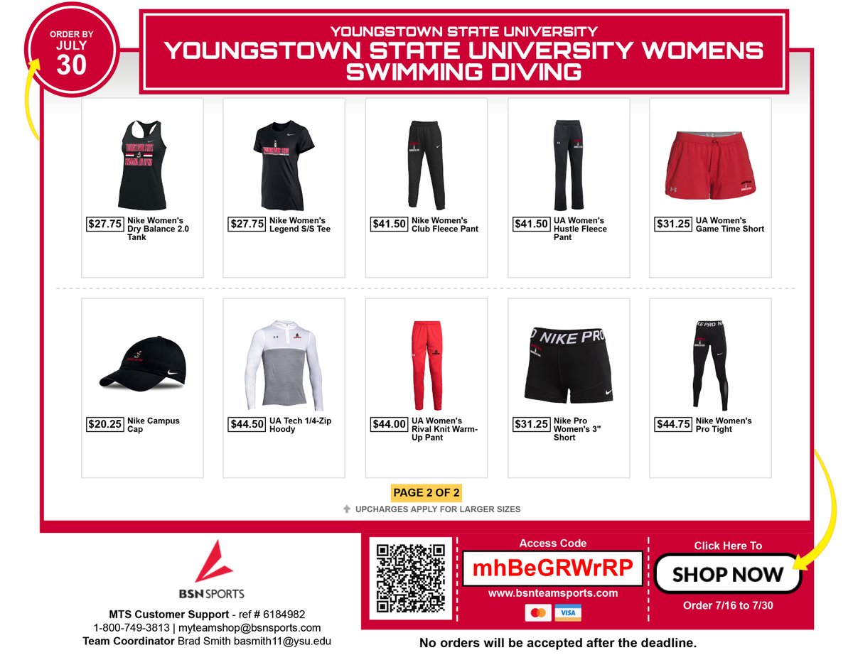 YSUSwimDive's tweet photo. Looking for a great way to support our women's swimming and diving program?

We have teamed up with @BSNSPORTS to offer you some great 🐧🏊‍♀️ gear! Offer ends July 30.

📃: https://t.co/jZyBIAXePM

#GoGuins https://t.co/5j3PLfAWT6