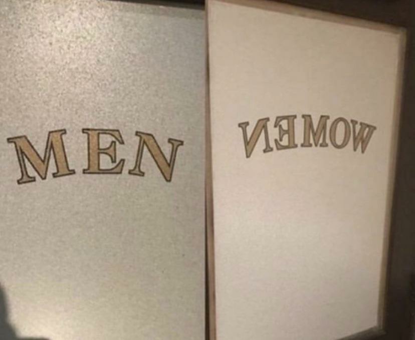 DougCollinsUX's tweet photo. This door says "MEN" from the outside but "WOMEN" spelled backward from the inside, so you think you're in the wrong bathroom.
This is just #EvilDesign. #ux #design https://t.co/mWcvOkG52L