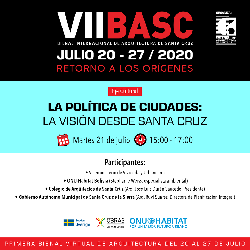 PolCiudBolivia's tweet photo. HOY... @ONUHabitatBOL participa de la VII versión de la Bienal Internacional de Arquitectura de Santa Cruz (#VIIBASC).
Te invitamos a ser parte del evento: https://t.co/apo7I7VVpP
#SomosONU
#SueñaTuCiudad https://t.co/C3n36U2xwl