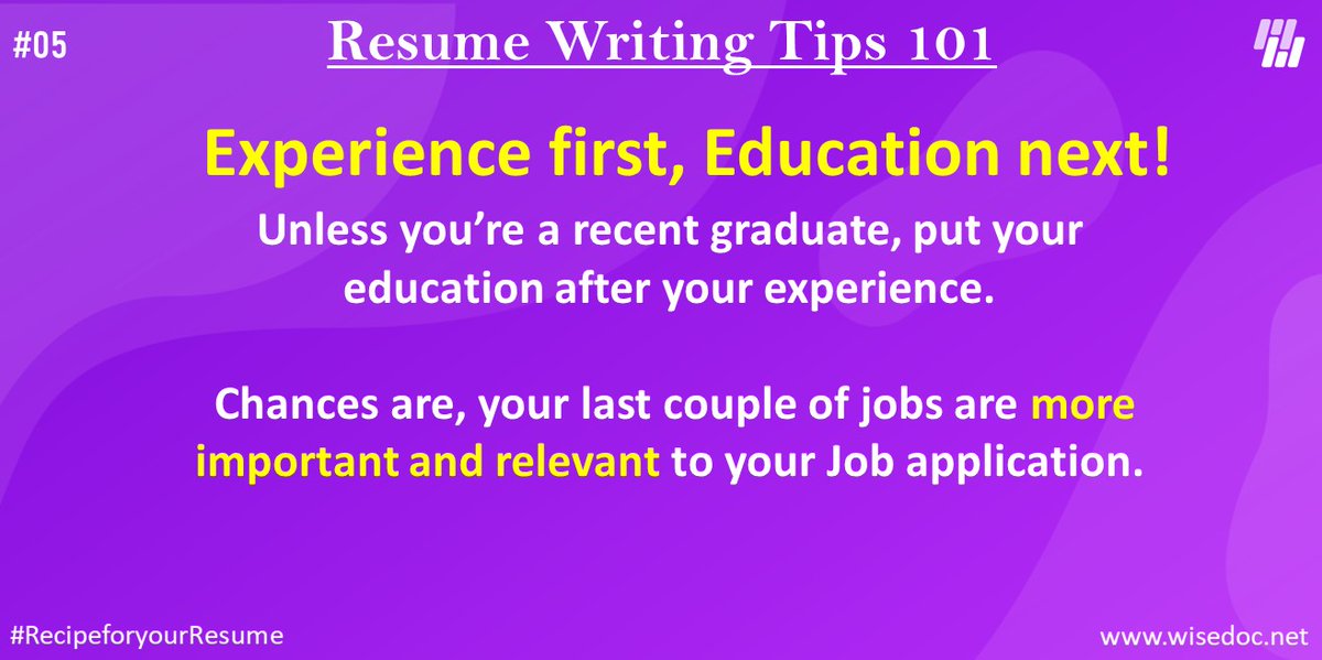 Wisedoc18's tweet photo. spend more time on the way your job experience can be seen. It will definitely be worth it!
#resumetips #resumehelp #resumeexamples #covid19impact #learning #learningseries #tips #resume #layoffs #opportunities #wisedoc #coronavirus #jobs #seeking https://t.co/AhbcOFi1Ha