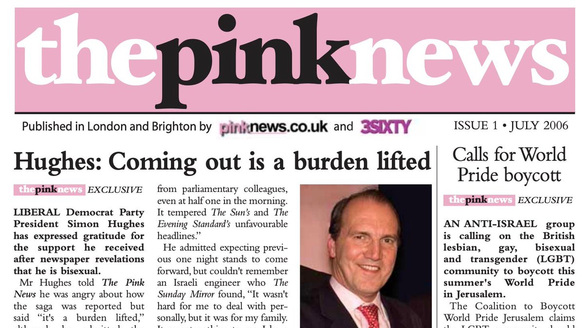 It was also 2006, when we briefly tried and failed to be in print with 'The PinkNews'. It was also when I was recruited to join  @Channel4News as a correspondent and  @PinkNews would be a side-project for the next six years. (8/22)