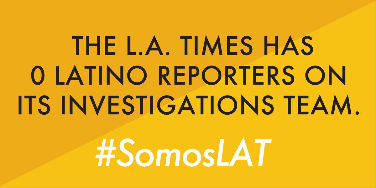 Did you know the  @latimes has 0 Latino reporters on its investigations team despite L.A. being nearly 50% Latino? The  @LATLatinoCaucus demands Latino representation in all LAT sections, particularly those tasked with protecting the vulnerable.  #SomosLAT  https://latguild.com/news/2020/7/21/latino-caucus-letter