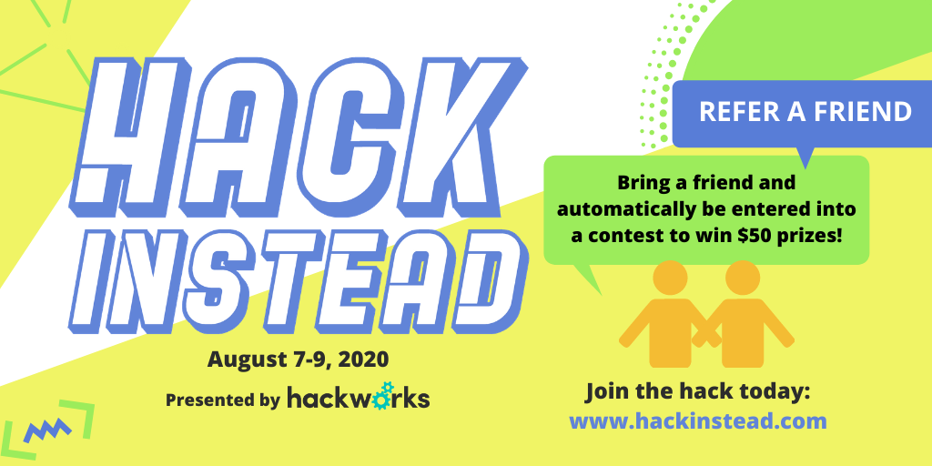HackworksInc's tweet photo. Friends that stick together, win together! 👭👬 Looking for a fun virtual event to do with a friend?! Refer your friends and join #Hackinstead and enter to win great prizes💸😃 Join now at https://t.co/xBMTSYHeqx
#hackinstead #hackathon #students https://t.co/hOLNgCilYq