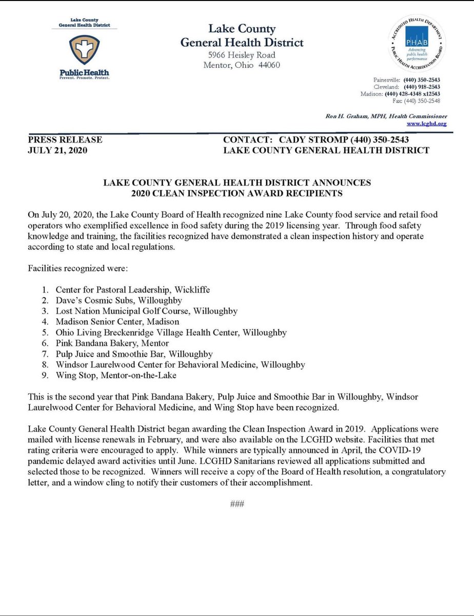WilloughbyPulp's tweet photo. On July 20, 2020, the Lake County Board of Health recognized nine Lake county food service and retail food operators who exemplified excellence in food safety during the 2019 licensing year.

Willoughby Pulp was one of those nine.

⭐️⭐️⭐️⭐️⭐️ https://t.co/UhOdbjCygt