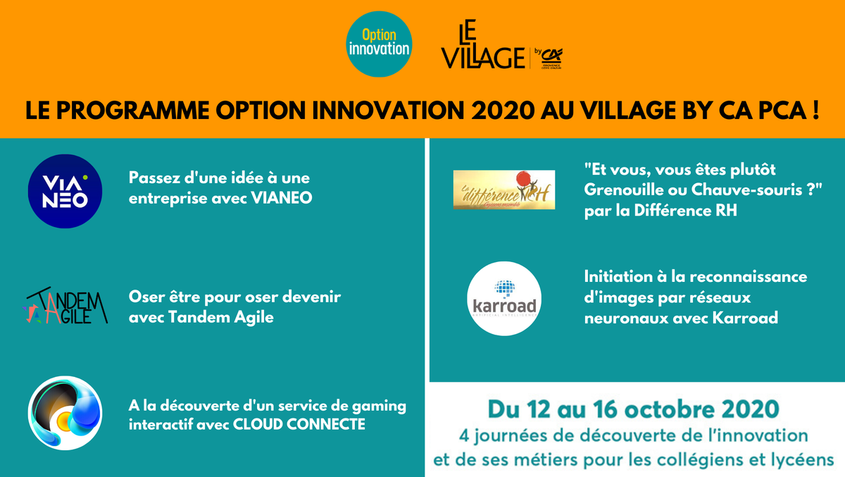 villageCASophia's tweet photo. Très heureux d'être lieu animateur pour la 3ème année consécutive de Option Innovation 2020 avec 5 ateliers proposés par nos startups et réseau d'experts ! Merci @KarroadFr , @ladifferencerh , #cloudconnecte , @vianeo_ , @JessicaCalautti #tandemagile 🙏 Rdv à partir du 12 Octobre https://t.co/gVSiFNvcHU