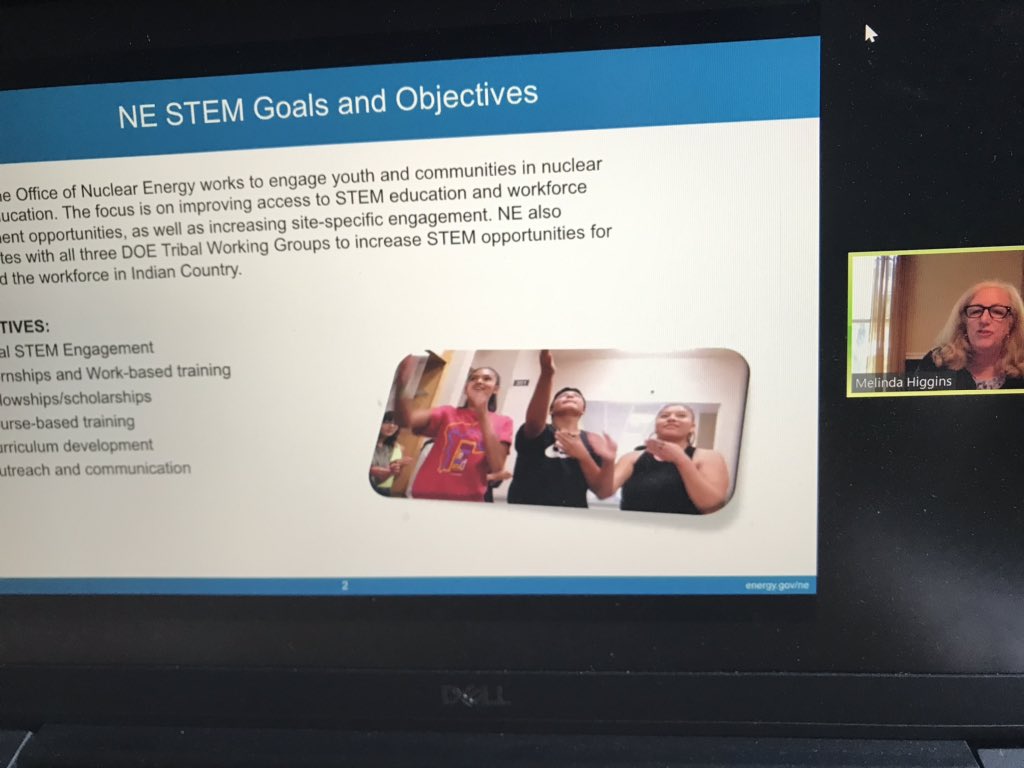 AEF_Program's tweet photo. We have a #Einsteinfellows alumni sighting for this #STEMeducation event! Melinda Higgins is the Tribal #STEM Advisor @ENERGY and on this informative panel about #cleanenergy. @ORISEconnect @C3E_EnergyWomen   #navigatingnuclear @INL https://t.co/gjgEAPihfs