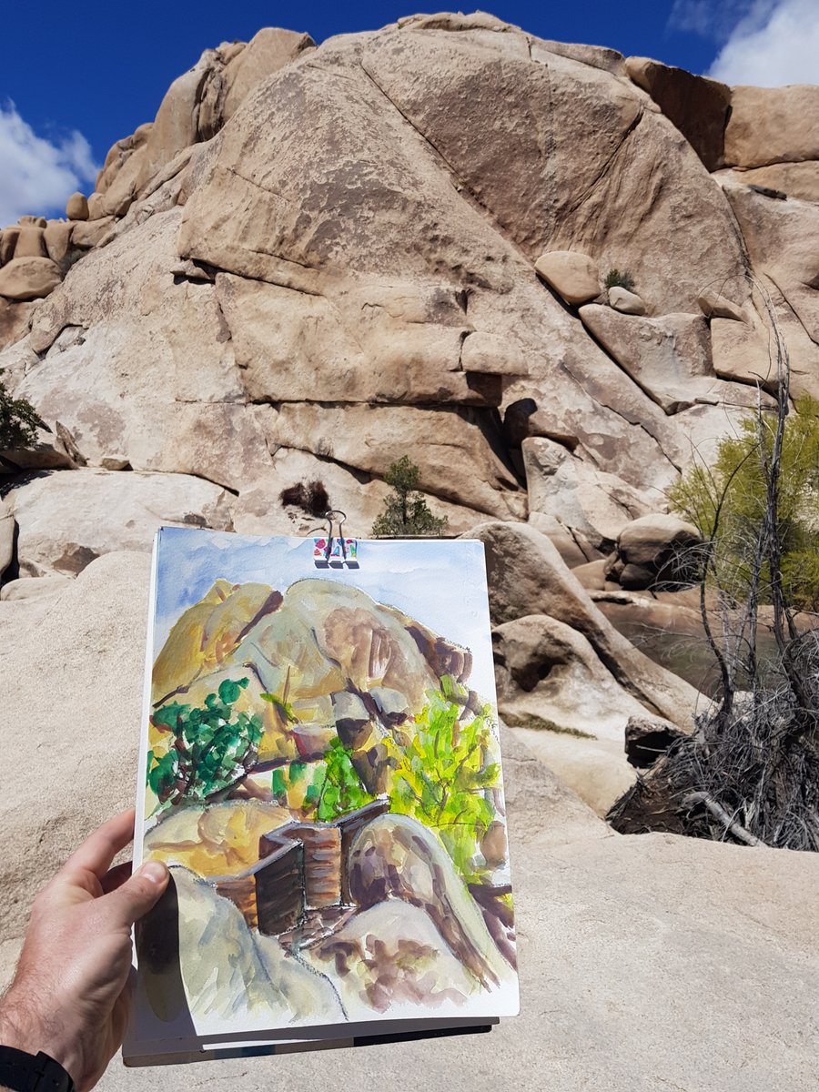 19/04/12Spent the morning at Barker Dam painting and hiking my way around Joshua Tree. Met a local ranger and had a chat before heading on towards the city of Angels.  #MLB  #DiamondsOnCanvas  #AndyBrown