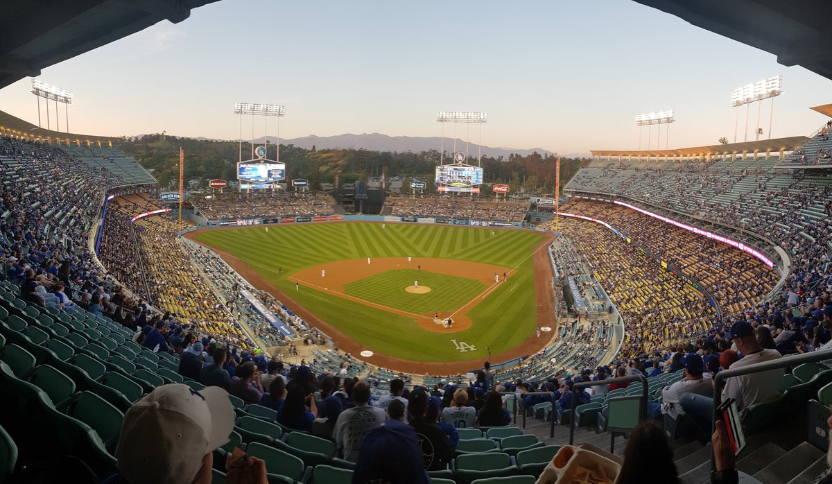 19/04/12MLB Ballpark 4/30 Dodgers Stadium  @Dodgers vs  @Brewers Lush colours and long soft shadows against the classic modernist lines. Zig zagged covers and iconic scoreboards - all part of what makes this a jewel in the MLBs crown.  #MLB  #DiamondsOnCanvas  #AndyBrown