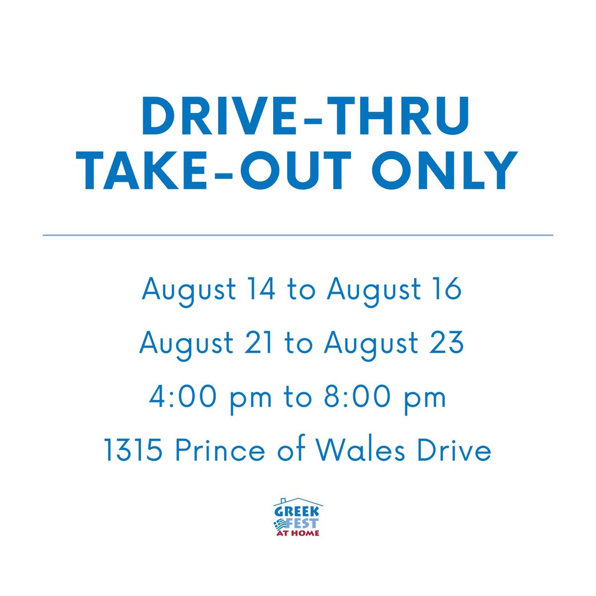 Every August we look forward to sharing our food and culture with you. This year things are a bit different. Since you can’t come to our home, we’re bringing GreekFest to YOURS! We'll have take-out and virtual entertainment! More details to follow. ottawagreekfest.com