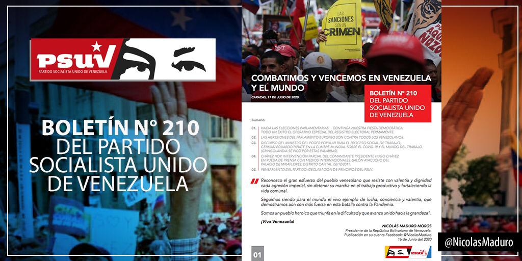 NicolasMaduro's tweet photo. Descarga el Boletín Informativo N° 210 del @PartidoPSUV, que trae el excelente discurso del ministro Eduardo Piñate ante la OIT y muestra el ejemplo de nuestro pueblo que marcha rumbo hacia la elección de una nueva Asamblea Nacional. ¡Imperdible! ==> https://t.co/306w1GrDth https://t.co/wQgsGX8ufF