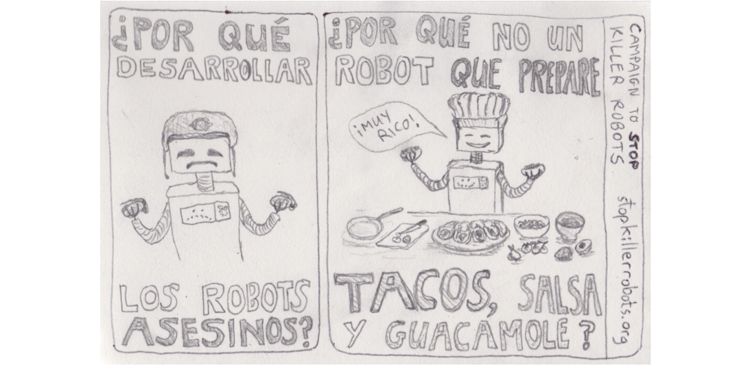 elizabethminor3's tweet photo. Continuing my totally serious efforts since #KillerRobotsBA #RobotsAsesinosBA to design highly effective campaign stickers for @BanKillerRobots and improve my Spanish - today, ¿por qué no robots taqueros? 🤖🤖😋😁 (Gracias a @_wandamunoz for the design brief 😂) https://t.co/gw1RBJ2x8p