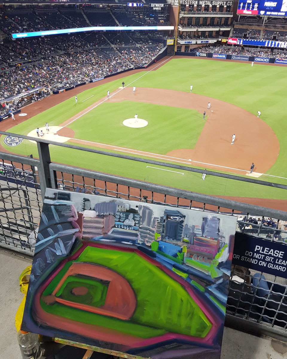 19/04/16MLB Ballpark 5/30 Petco Park @Padres vs  @RockiesPetcos downtown open outfield reflects the casual nature of this city. The metal supply building and the open air hall of fame in the park giving it a unique charm.  #MLB  #DiamondsOnCanvas  #AndyBrown