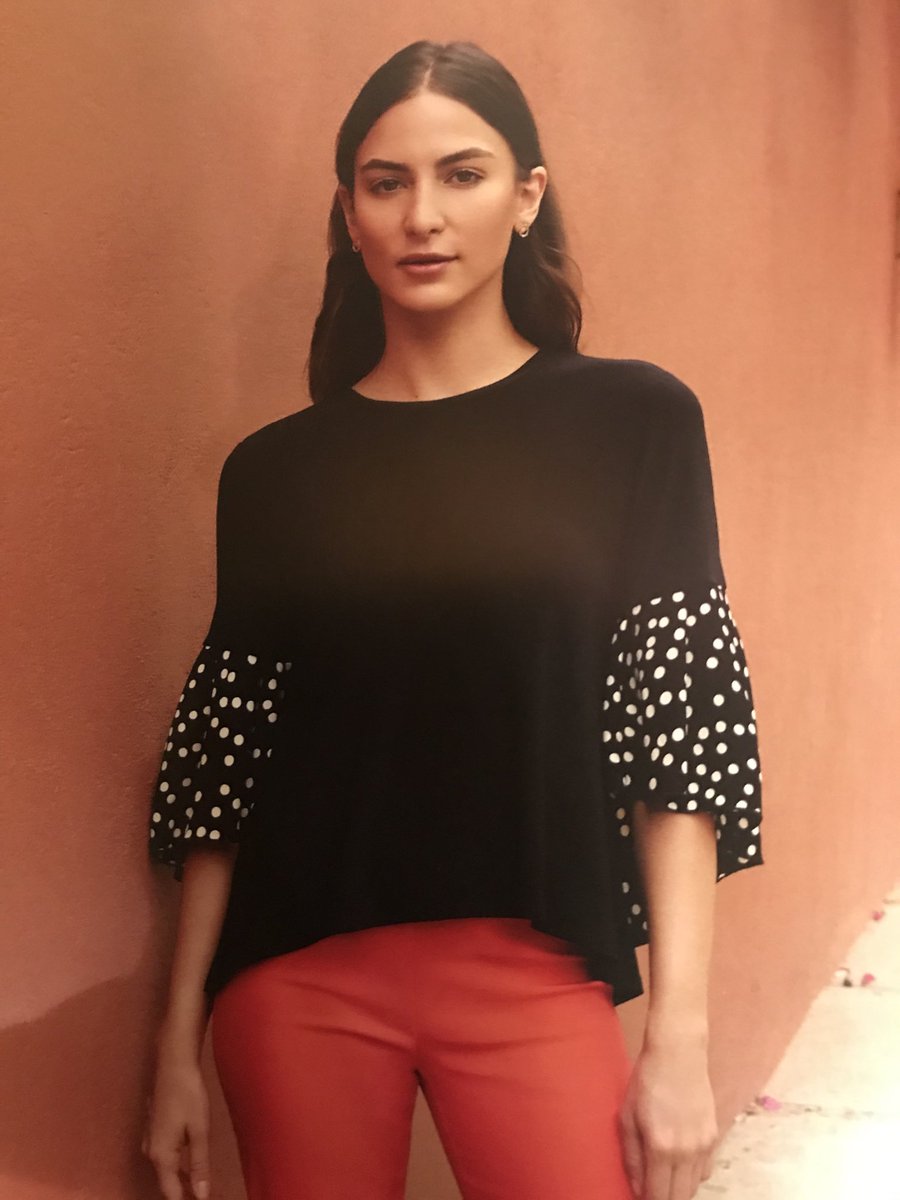 JOSEPH RIBKOFF easy wear top with a dip back hemline &amp; spotted 3/4 sleeves will take you from day to evening £159   Now 30% off. bonkersfashions.co.uk #summer#ribkoff#casual