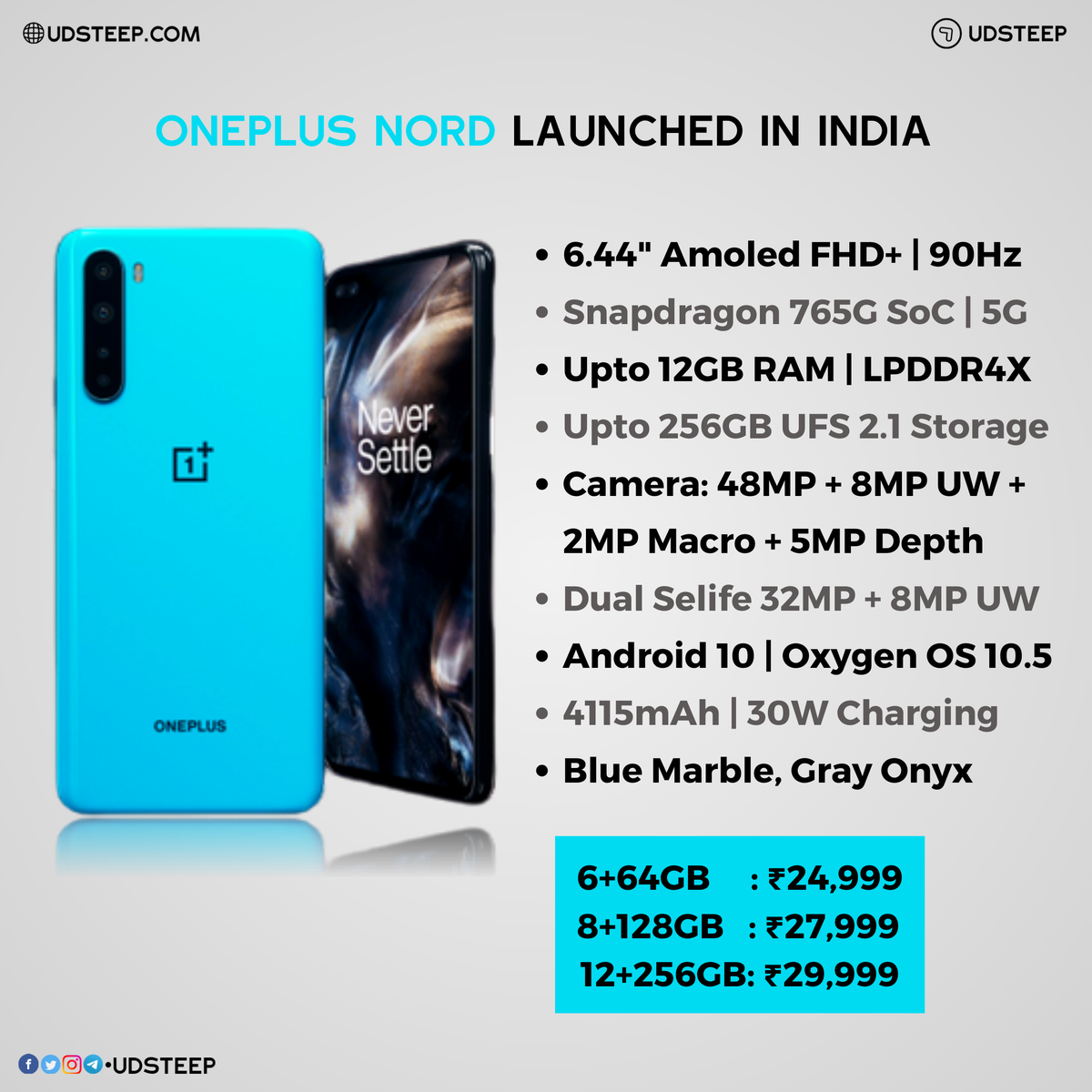 udsteep's tweet photo. OnePlus Nord will be available from 4th August

6GB/64GB - 24,999INR variant will be available in September

#OnePlusNord #OnePlusNordAR #OnePlusBuds #OnePlusNordLaunchEvent #OnePlus #NeverSettle #India
#UDSTEEP https://t.co/riCt3pdNy6