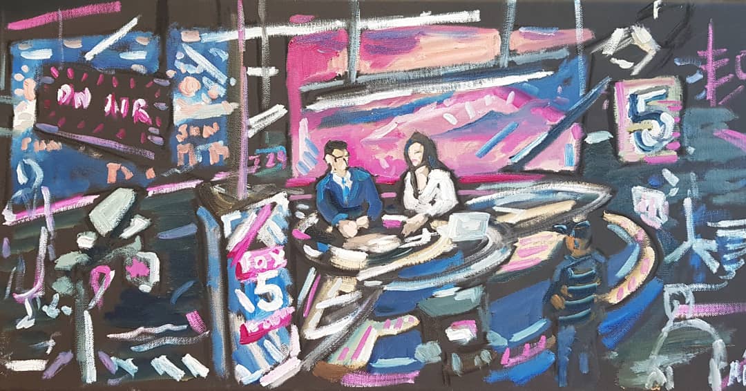 19/04/17Painting from the balcony the live Fox 5 News morning show. An early start before being interviewed by anchor man  @RaoulMartinezTV. After breakfast it was back to Petco to meet a local news channel. #MLB  #DiamondsOnCanvas  #AndyBrown