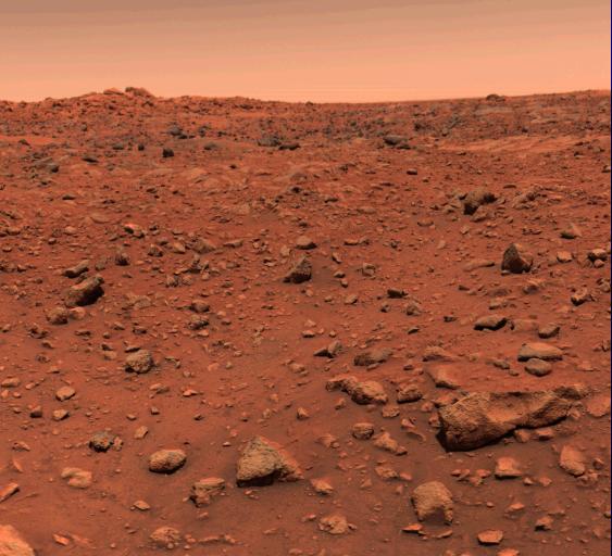 The first color image from the surface of  #Mars, captured by NASA's Viking 1 lander  #OTD on July 21, 1976. On the left here is the initially-released version, which was calibrated too far red. The one on the right is a more natural-color view of the same scene.