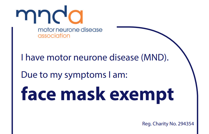The use of face masks may be mandatory in certain public areas soon. However, you are exempt if #MND makes it difficult or uncomfortable to cover your nose and mouth.

We've created an exemption notice to help you explain this.

Visit 👉 mndassociation.org/information-fo…! #COVID19