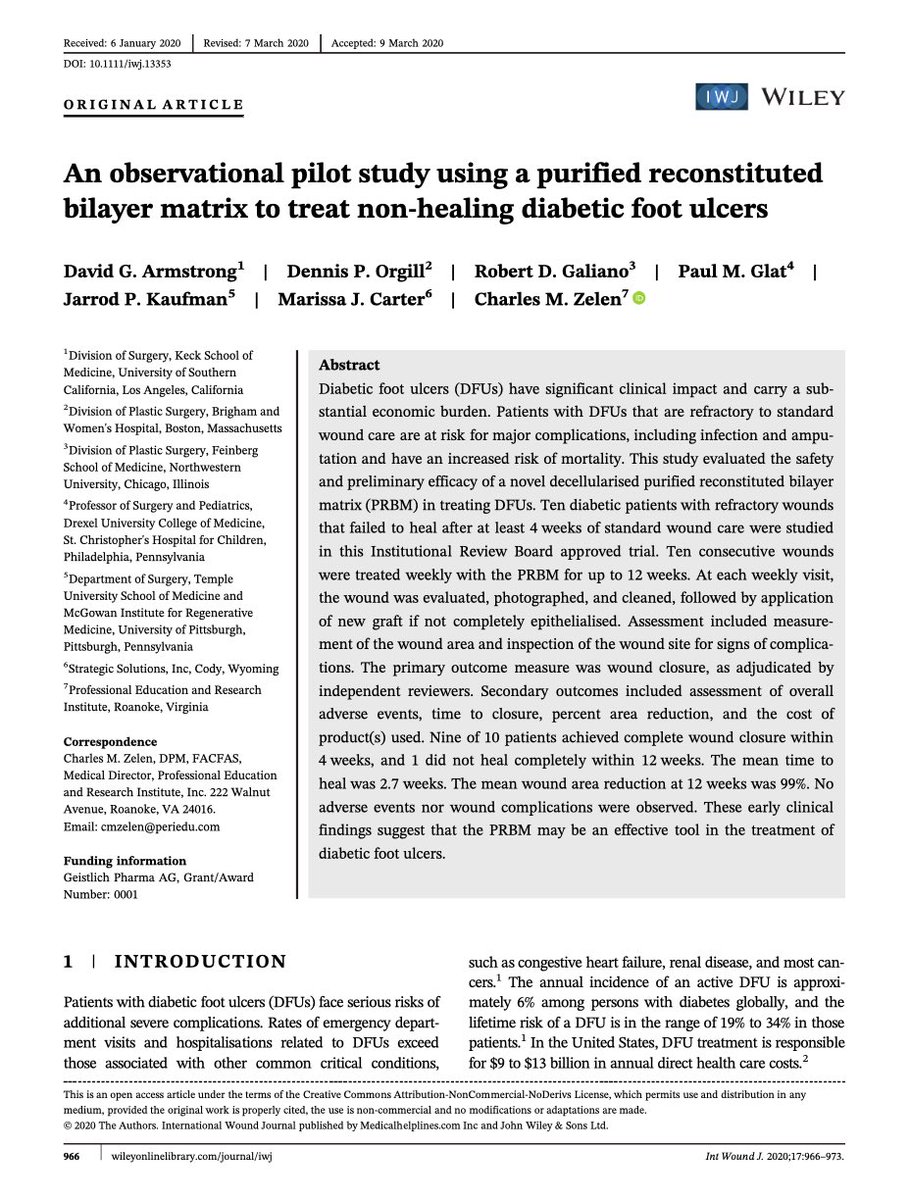 IntWoundJournal's tweet photo. An observational pilot study using a purified reconstituted bilayer matrix to treat non‐healing diabetic foot ulcers. @DGArmstrong @trzvjezc #diabeticfoot #GeistlichPharma
 
https://t.co/bFTR8LvMIC https://t.co/NGaqVCm3xF