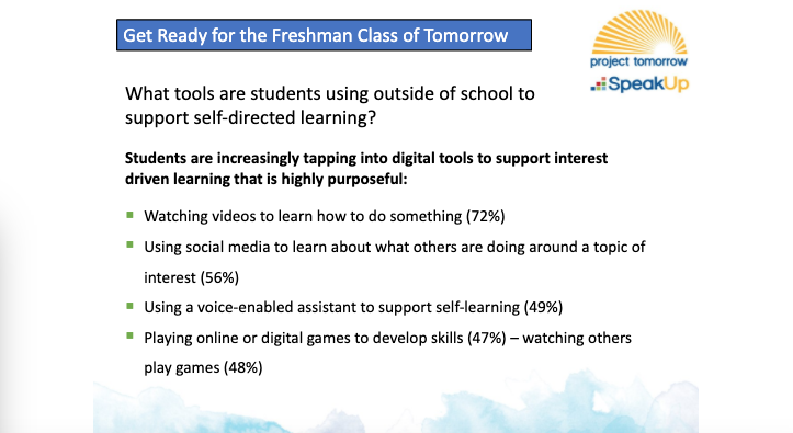 The DIY generation is here!  Great info and insight from <a href="/ProjectTomorrow/">Project Tomorrow</a> here at #BbWorld20 @BlackboardK12