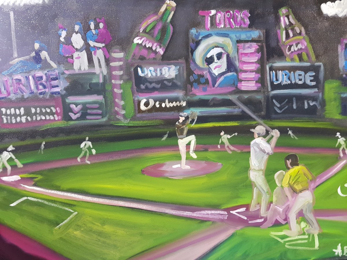 19/04/18 @LigaMexBeis Estadio Chevron  @TorosdeTijuana vs  @tigresqroficialI was asked to throw the first pitch before this game - an unexpected honour after a day painting local points of interest at La Bola.  #MLB  #DiamondsOnCanvas  #AndyBrown