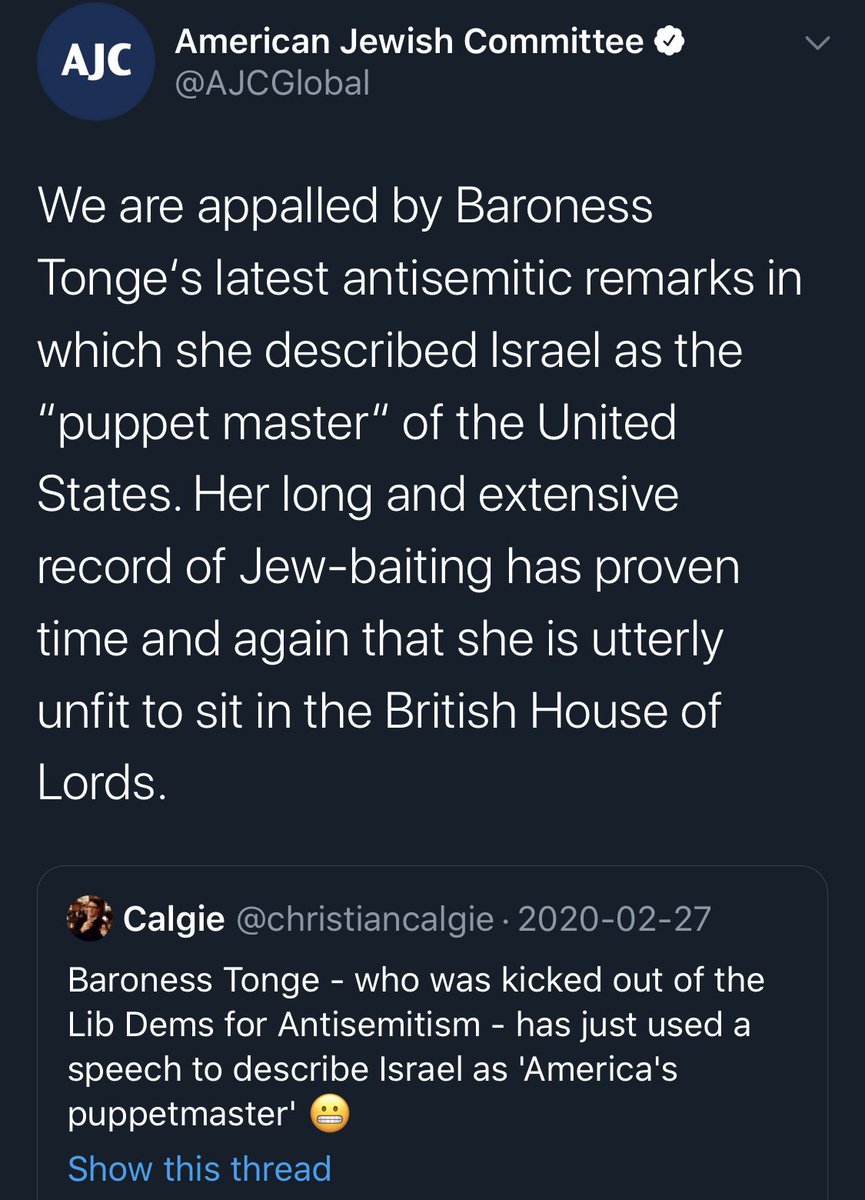 In February,  @AJCGlobal criticized the evocation of antisemitic ‘puppet master’ rhetoric in the comments by a member of the British House of Lords. Both  @AJCGlobal &  @HHuffnagleAJC are currently focused on Madonna sharing a Farrakhan video & the continuing Nick Cannon fallout.