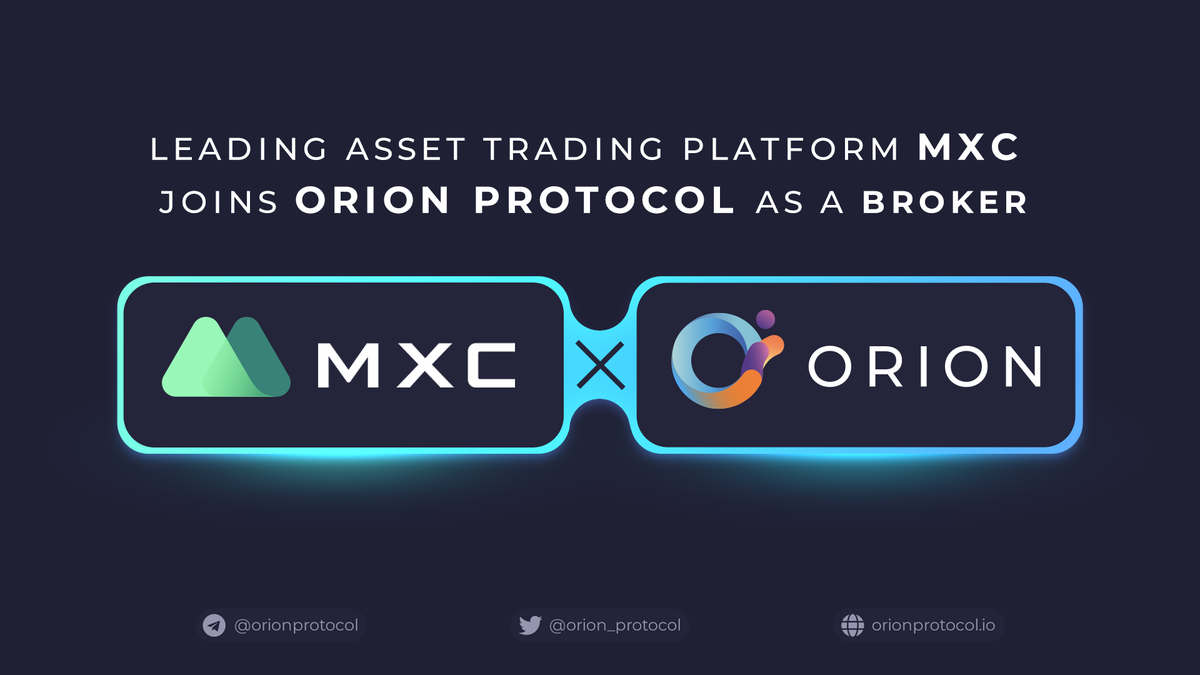 Leading trading platform @MXC_Exchange joins Orion as a Broker 🚀

- Increased liquidity for #spottrading, #margintrading, leveraged #ETF + contract trading services on Orion
- Large and valuable community for #staking services 

$ORN x #MXC

Learn more: blog.orionprotocol.io/mxc-partnership