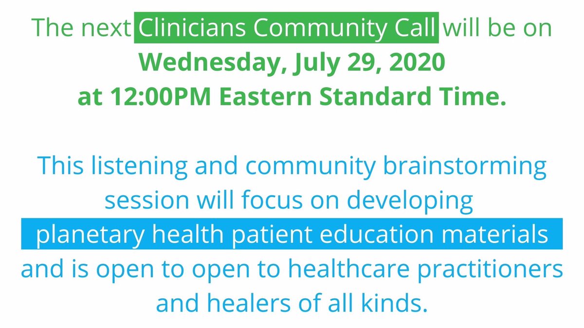 ph_alliance's tweet photo. 📢 Only a few days left to register for the next Clinicians for Planetary Health #C4PH Clinicians Community Call on 7/29/20!
Healthcare providers and healers from all walks of life are invited to participate!
Register now ⬇️
https://t.co/KHMhemFM6s https://t.co/InkESbZX2V