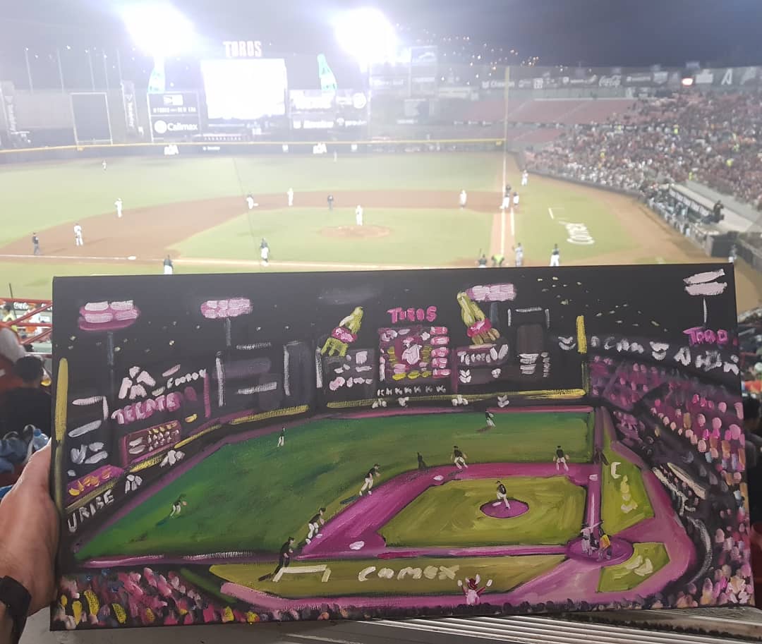 19/04/17 @LigaMexBeis Estadio ChevronDrive: San Diego to Tijuana, Mexico. @TorosdeTijuana vs  @tigresqroficialA party inside a ballpark. My first experience of baseball in Mexico and it’s wildly infectious atmosphere!  #MLB  #DiamondsOnCanvas  #AndyBrown