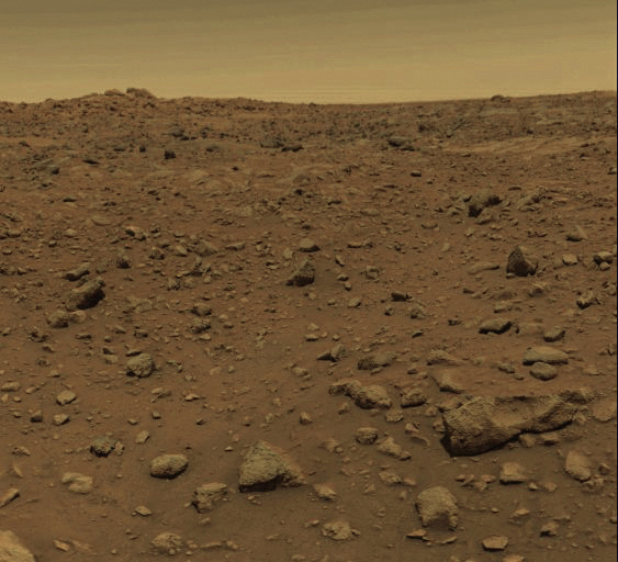 The first color image from the surface of  #Mars, captured by NASA's Viking 1 lander  #OTD on July 21, 1976. On the left here is the initially-released version, which was calibrated too far red. The one on the right is a more natural-color view of the same scene.