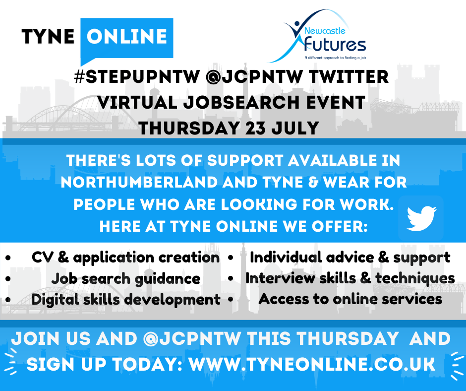 #StepUpNTW on Thursday 23rd July >> Follow @JCPinNTW for information about support available to find employment in Northumberland, Tyne and Wear #Employment #Jobs #JobSearch @GNEDigital
