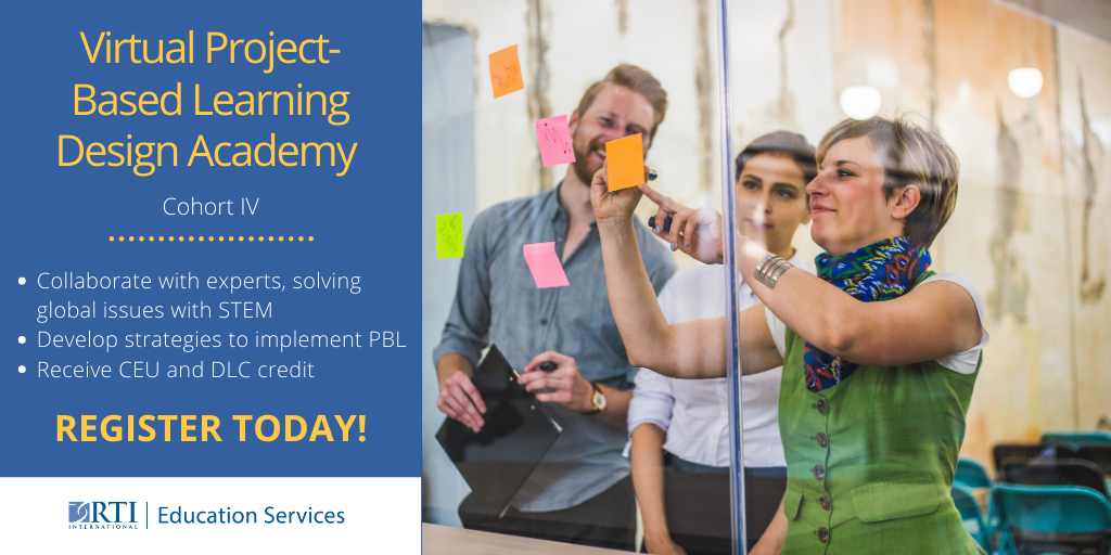 RTI_Education's tweet photo. Develop skills and strategies for achieving #PBL in your school! Attend our Virtual PBL Design Academy to collaborate with global experts at RTI, who are working to solve global challenges through STEM, and earn CEU and DLC credit: https://t.co/DVCrEitHV3 #RTI_EdNetwork #SDGs https://t.co/87zyiwFh4y