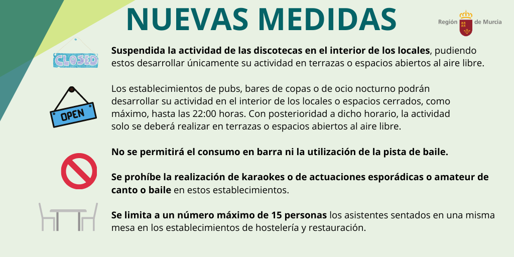 regiondemurcia's tweet photo. ✅Orden de la Consejería de Salud, por la que se adoptan nuevas medidas restrictivas de prevención y contención aplicables en la Región de Murcia para afrontar la situación de crisis sanitaria ocasionada por el #COVID19 

ℹ️ https://t.co/CsVOPJI9bX https://t.co/ZfQ0fVZa3w