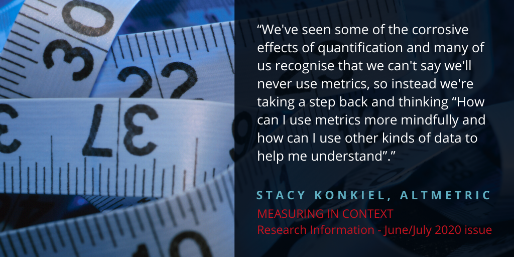 digitalsci's tweet photo. As scholarly publishing communities search for the meaning behind metrics, the need for context is becoming crystal clear. Our CEO @danielintheory, @altmetric 's @skonkiel &amp; @ripeta1's @mcintold speak with @researchinfo for this month's cover story https://t.co/7KUzoSTJzB https://t.co/vw0SROO75A