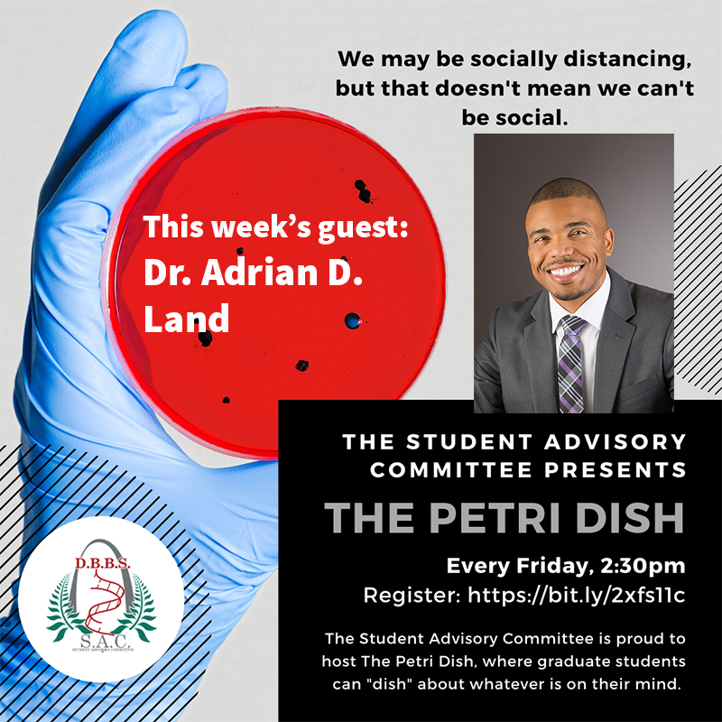 WashUdbbs's tweet image. Join @DBBSSAC Friday at 2:30 PM for The Petri Dish! This week, we&apos;ll be talking to Dr. Adrian D. Land, Senior Manager for Regulatory Affairs in Global Beauty Care for @proctorgamble! 
Don&apos;t miss this! 
Get on the list: bit.ly/2xfs11c