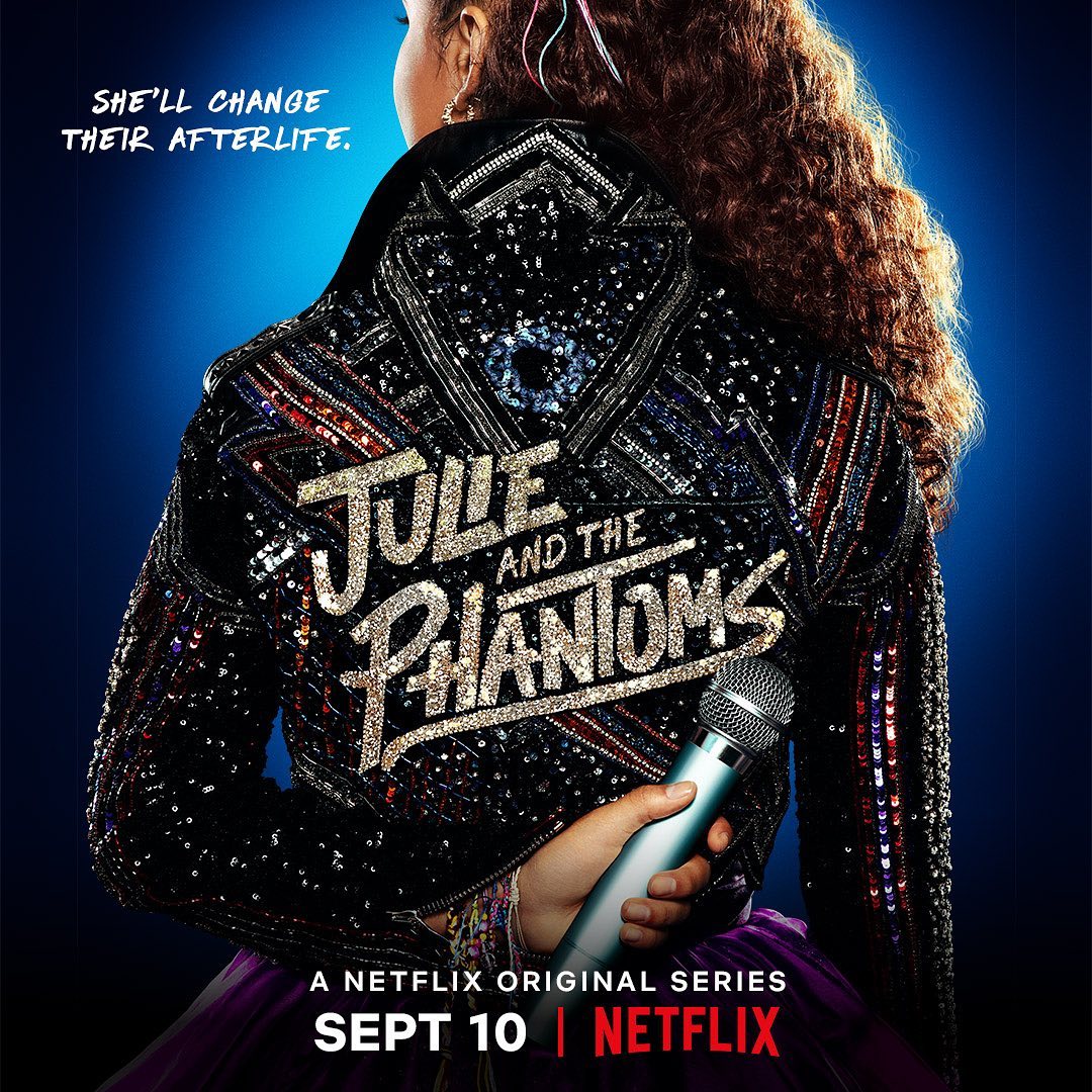 JATPNetflix's tweet photo. Official poster.
#JulieandthePhantoms comes out September 10 on Netflix 🎤💜 https://t.co/u2JTfDvKQQ