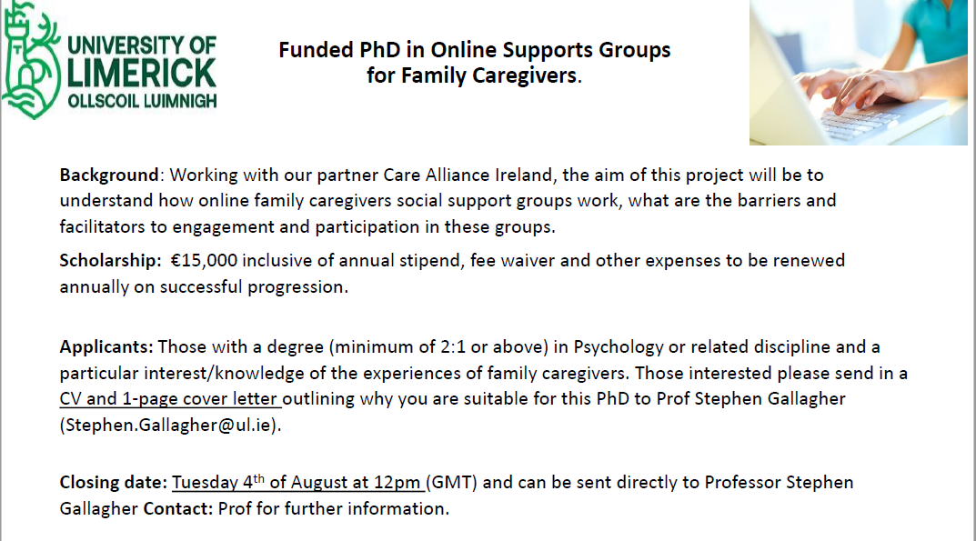 Interested in family #caregivers and online social support? Why not do a PhD with me.