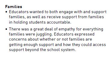 Key Finding 3: EDUCATORS ARE WORRIED – About (Students) (Families) (Themselves) Factors relate to learning in the 2020-2021 school year, from how they will build relationships in distance learning to how they will be able to stay healthy in in-person learning. 4/