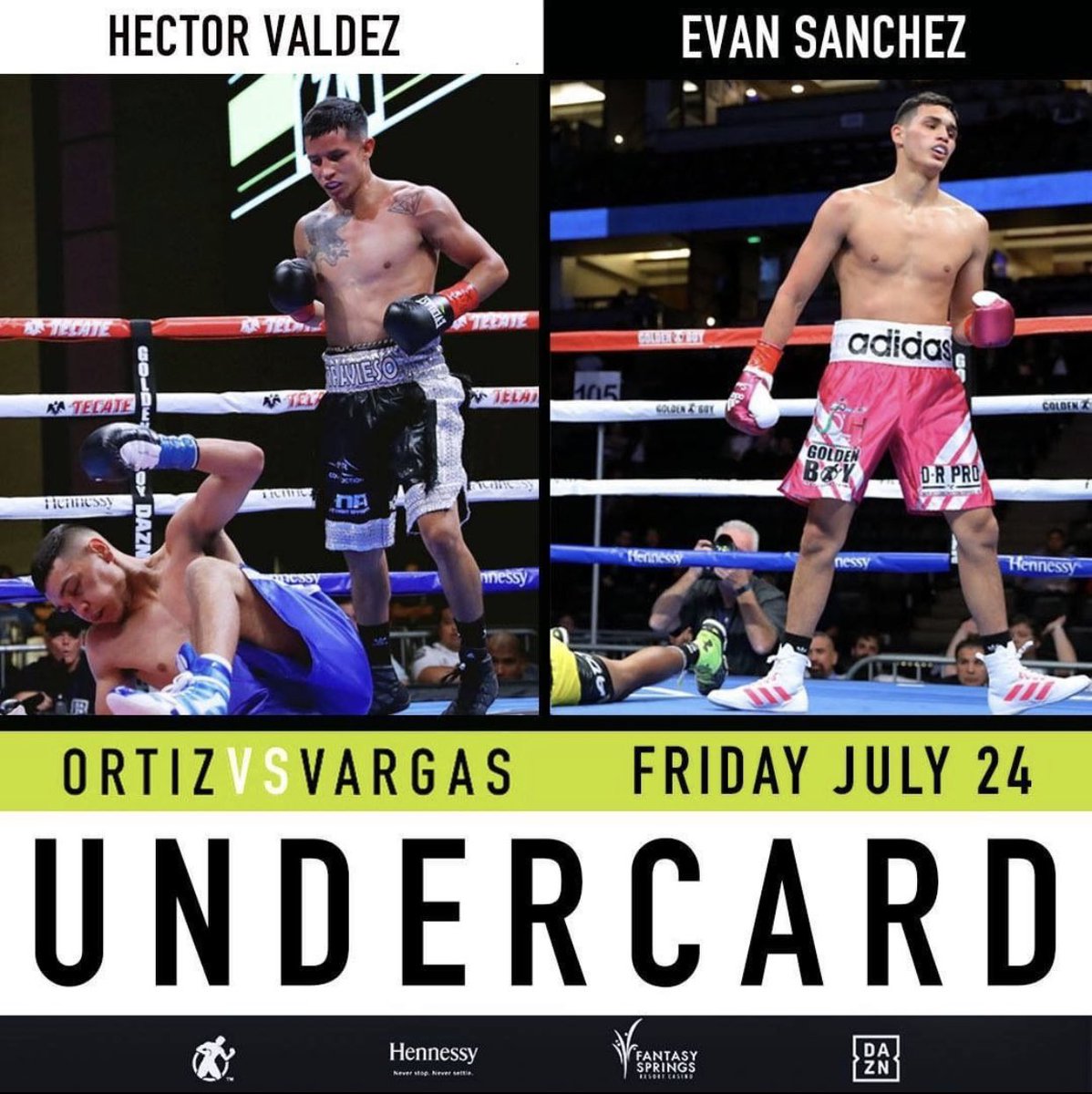 TheRealMGesta's tweet photo. The Undercard!  Don’t miss these great fights in 3 more days. #TanajaraGesta #GoldenBoyisBack

@GoldenBoyBoxing @OscarDeLaHoya @Micheladatime @eaner0919 @Razodawg 
 
🗓️ : July 24th 
⏰ : 5pm PT / 8pm ET
📺 💻 📱: #WatchOnDAZN @DAZN_USA 
🏟️: @fantasySprings https://t.co/rLExbZBL97