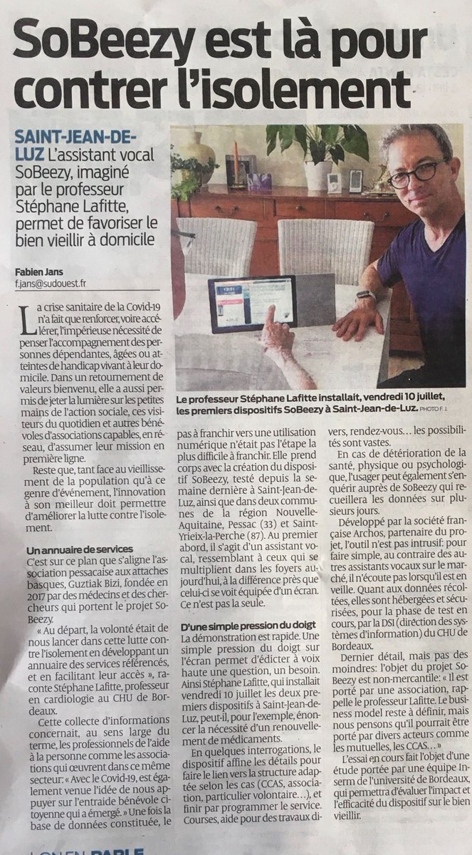 Au tour de la ville de #saintjeandeluz de se faire équiper de nos assistants vocaux !⁣
⁣
🗣N'hésitez pas à nous contacter et/ou en parler autour de vous. Nous sommes toujours à la recherche de #testeurs 🤓⁣
⁣
📣 Merci au journal SudOuest.fr pour cet article