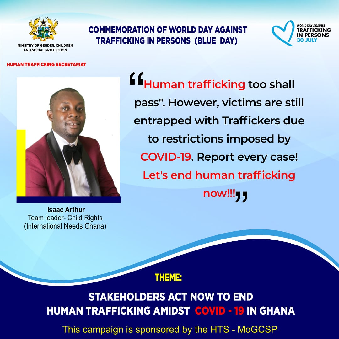 MoGCSP_Ghana's tweet photo. Message from Mr. lsaac Arthur, Team Leader of the Child Rights International Needs Ghana, towards the commemoration of the Blue Day.

#INGH
#EndHumanTraffickingNow
#BlueDay
#StoptheSpreadofCOVID19
#MoGCSP_HTS https://t.co/inYKtfCzWp