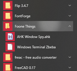 OK So I made a subfolder in my start menu called "Foone Things", with some boring AHK thing and then WINDOWS TERMINAL ZBEBA, right? so let's search for zbeba...