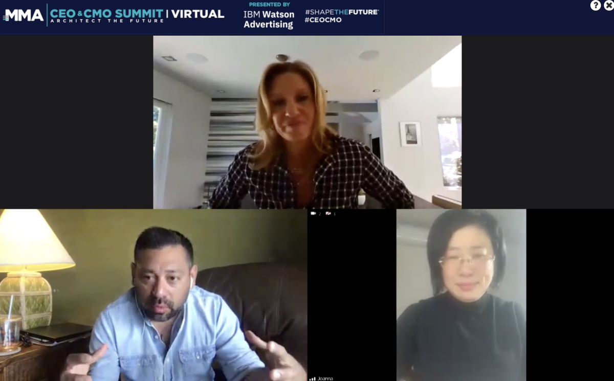 MMAglobal's tweet photo. Deep discussion on how brands are navigating under crisis with @digitalstrategy of @EY_US, @javierfarfan and Joanna Lu of @CocaColaCo at our #CEOCMO Summit! #ShapeTheFuture #VirtualEvents https://t.co/iPJUzpjvi4